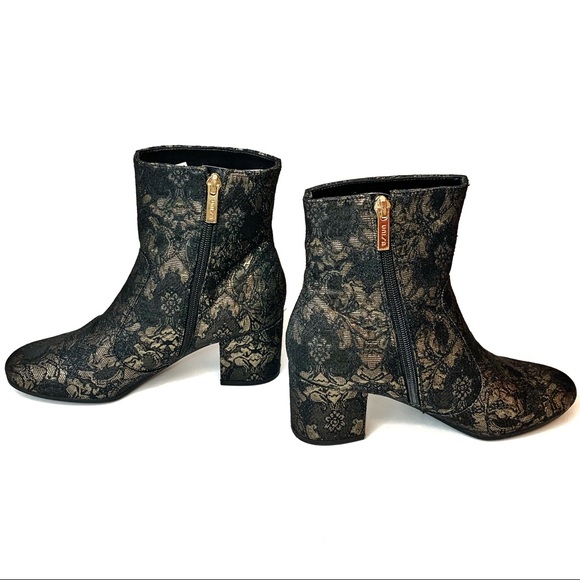 Unisa Shoes - Unisa Black and Gold Lace Ankle Booties